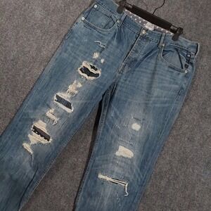 Parish Nation Jeans Mens 40x32 Blue Med Wash Baggy Distressed Button Fly
